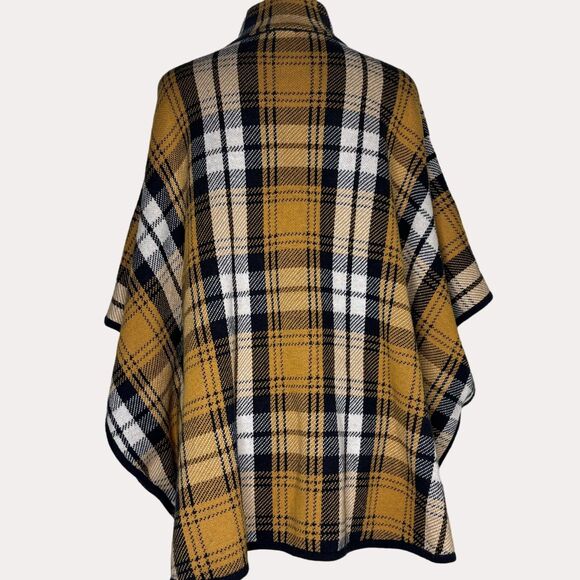 Jones New York Signature Dolman Sleeve Jacket Poncho Plaid Gold S M - Picture 8 of 11